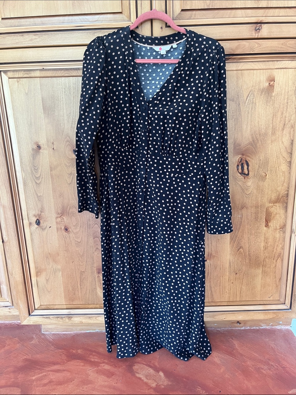 Boden Black Long-Sleeve Polka Dot V-Neck Dress